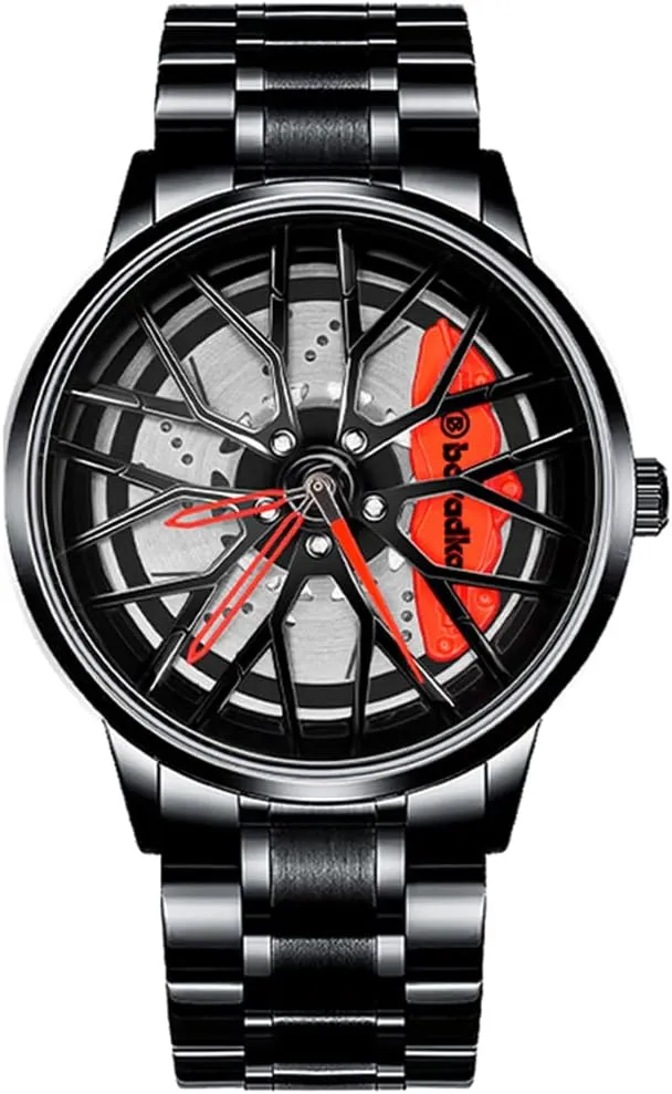 Wheel Watch with superbly expectation epoch yew vaccinate energetic Japanese Quartz Movement, Stainless Steel Waterproof Wrist Watch with Car Rim Hub Racing Design for Car Enthusiast Car Watches for Men, Car 