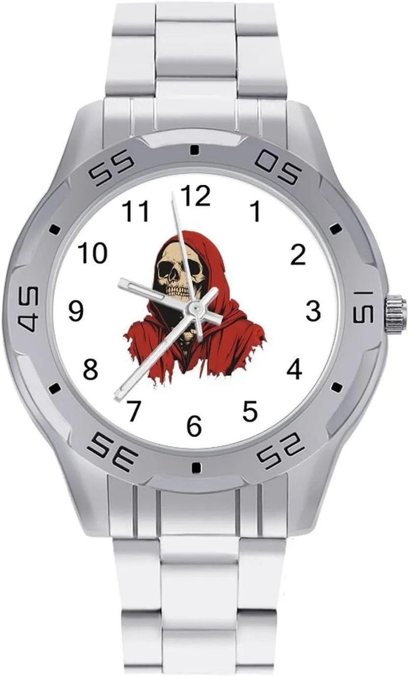 whoever Horror Grim Reaper Wrist Watches for Men Metal Band Watch Business Three-Hand Watches Gift for Boyfriend Father Skeleton 