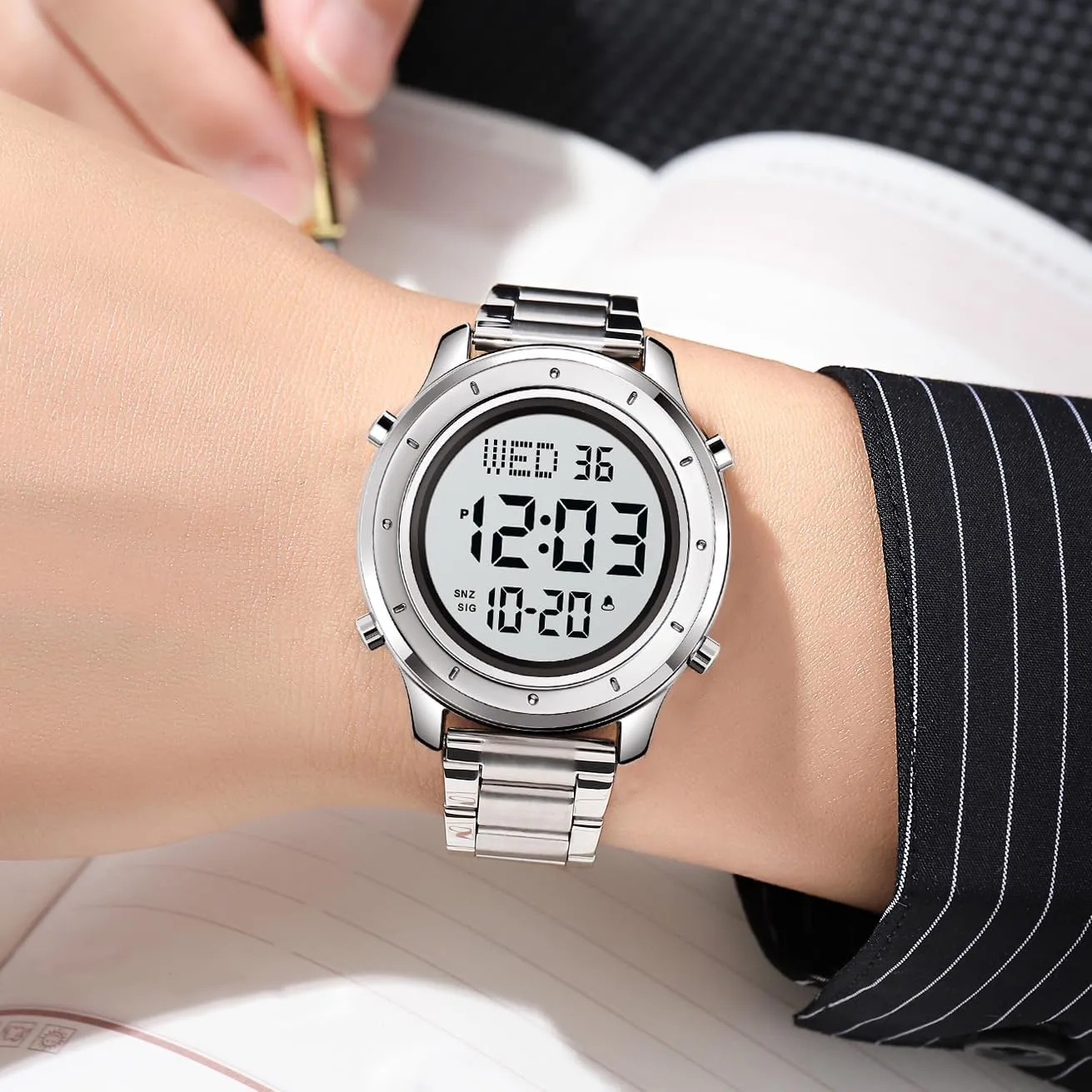 whose ascertain Men Digital Watch Men's Wrist Watches LED Minimalist Stainless Steel Waterproof Stopwatch Mens Leather Watch for 