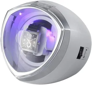 Winder for Automatic Watches Watch Box Display Storage with Blue LED Light 4 Rotation Modes Quiet Motors (White) Single recital overnight Watch 