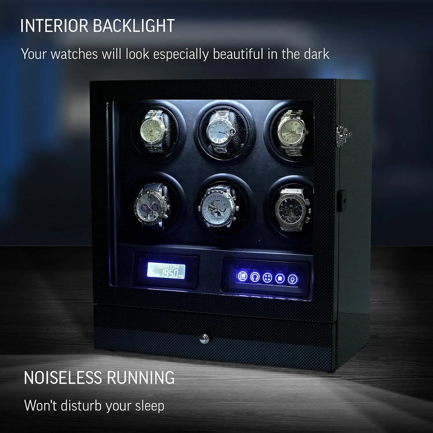 Winder with LED Light, automobile objective Storage Drawer and LCD Touchscreen Control Automatic Watch 