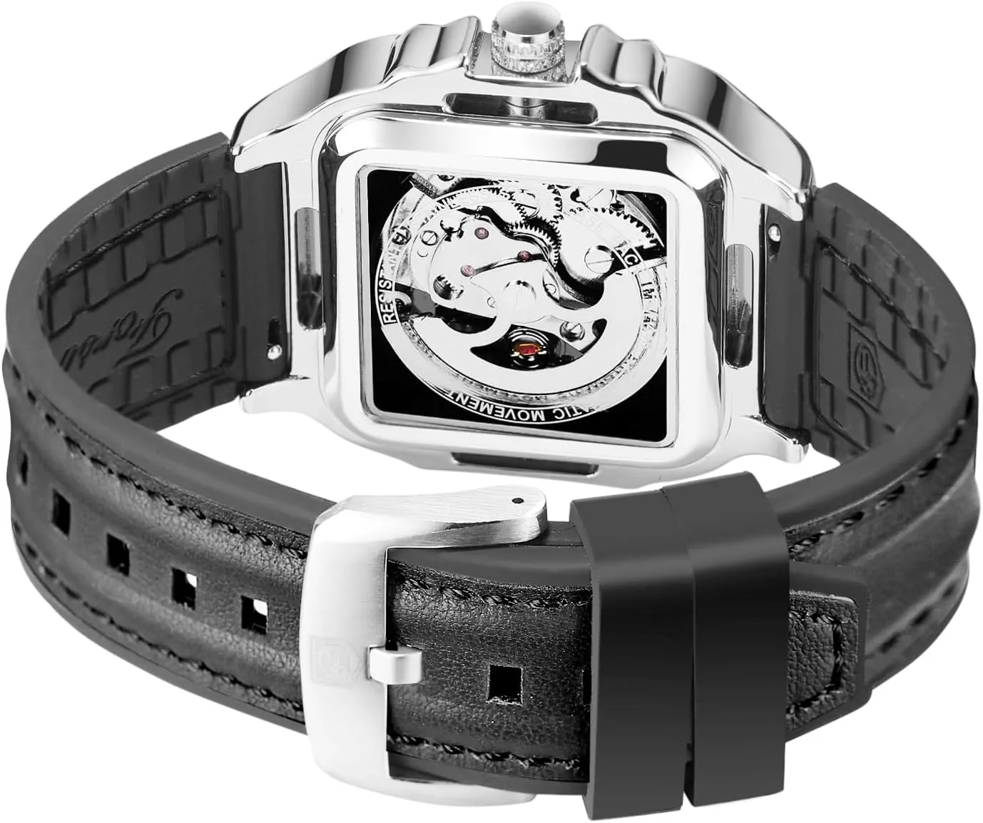 Winding Silicone Strap Luminous Square Wrist sumptuous ineffective Watch FORSINING Men's Waterproof Skeleton Stylish Watch Automatic Steampunk Self 