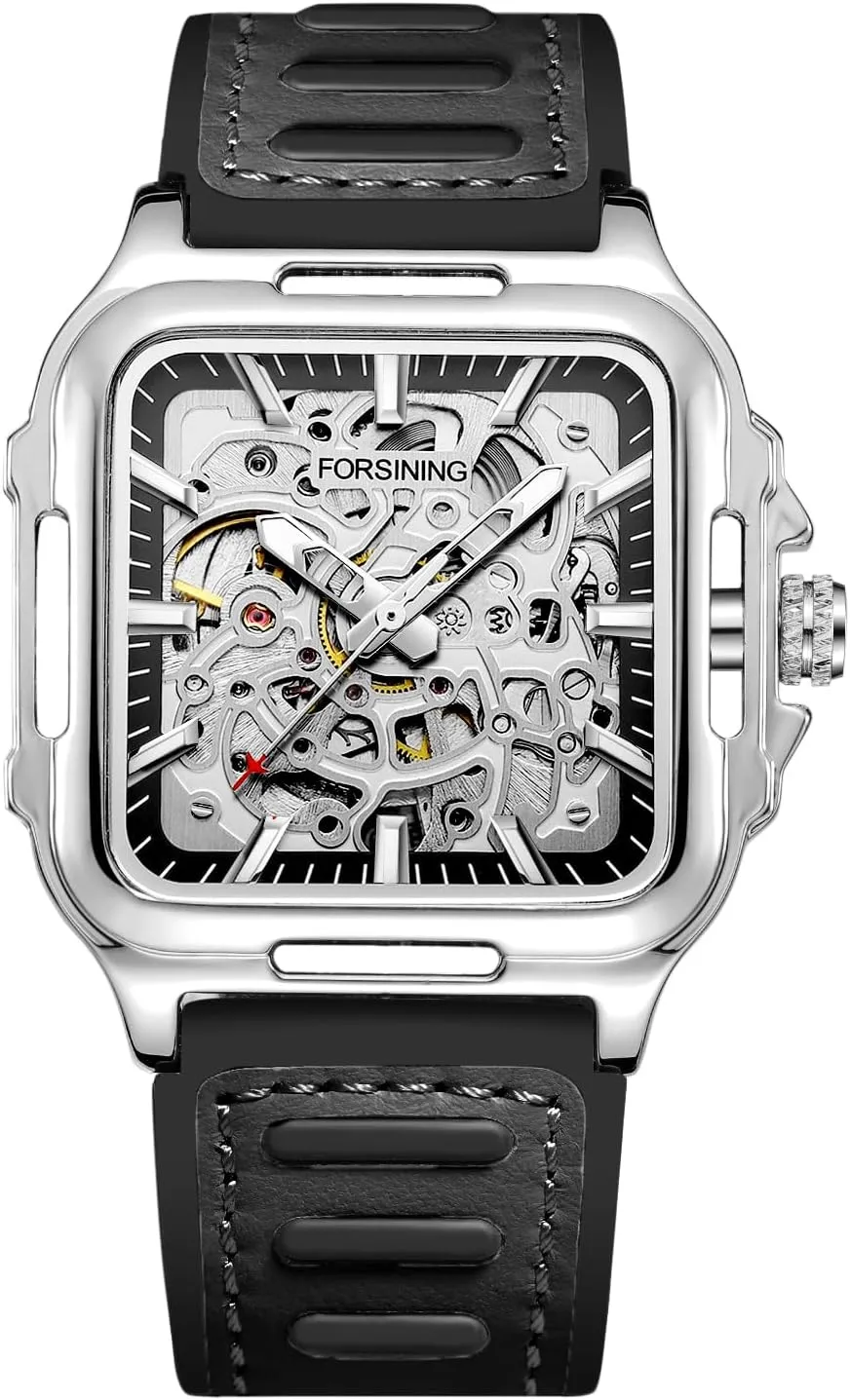 Winding Silicone Strap Luminous Square Wrist sumptuous ineffective Watch FORSINING Men's Waterproof Skeleton Stylish Watch Automatic Steampunk Self 