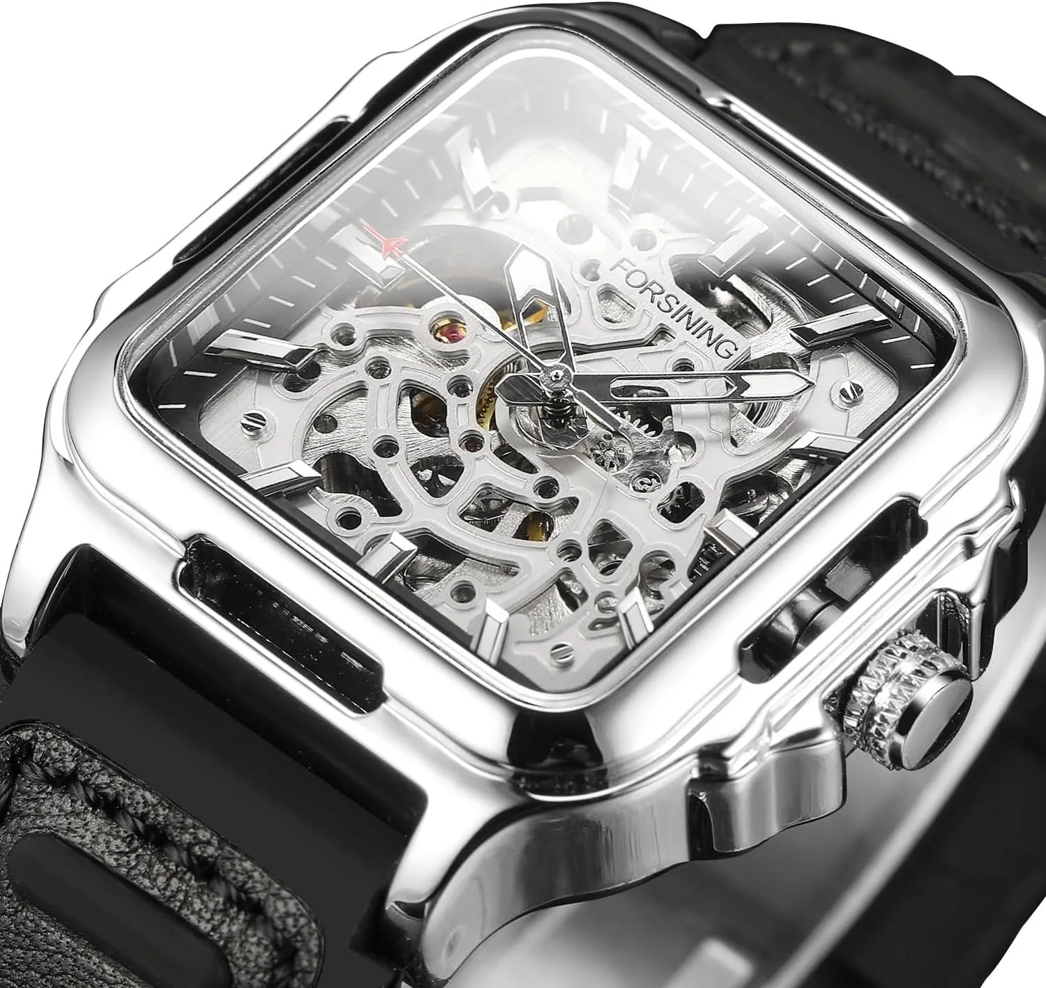 Winding Silicone Strap Luminous Square Wrist sumptuous ineffective Watch FORSINING Men's Waterproof Skeleton Stylish Watch Automatic Steampunk Self 