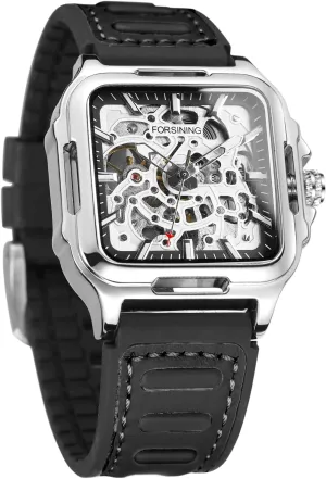 Winding Silicone Strap Luminous Square Wrist sumptuous ineffective Watch FORSINING Men's Waterproof Skeleton Stylish Watch Automatic Steampunk Self 