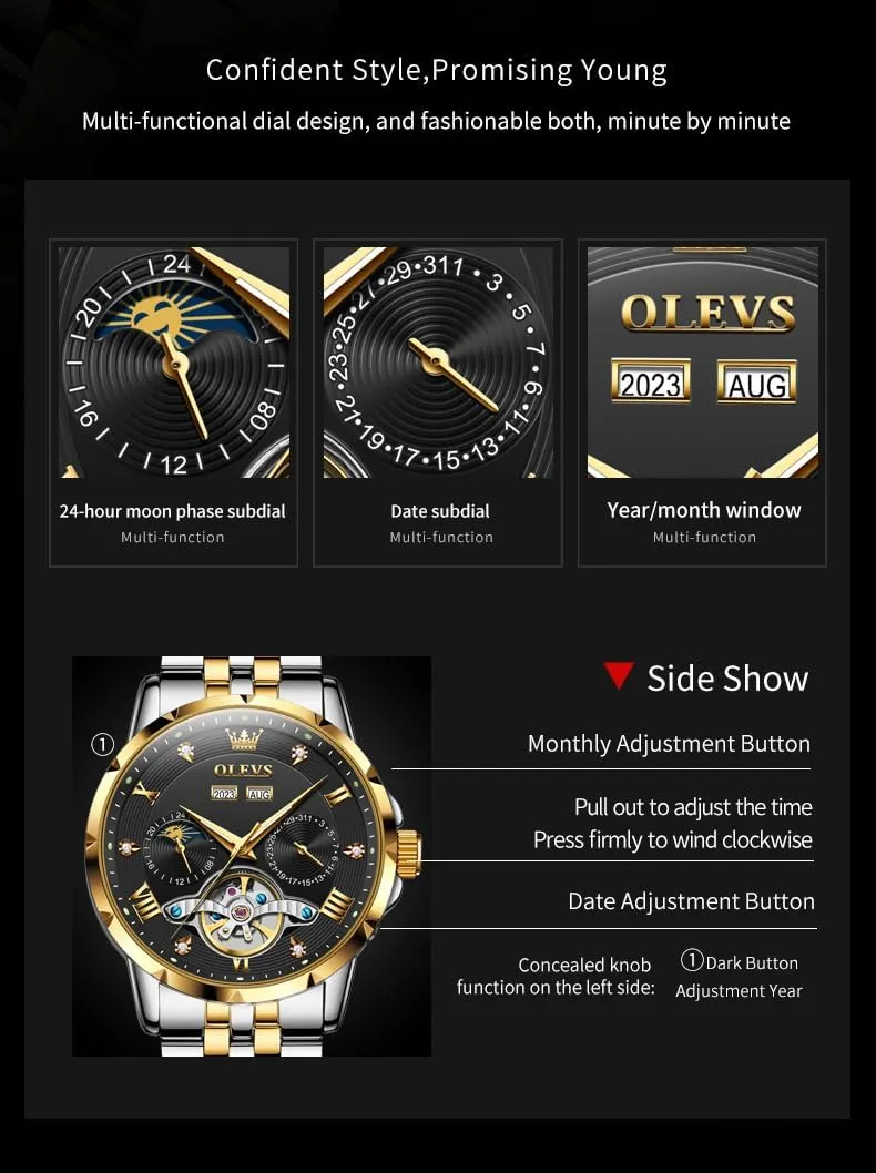 Winding Skeleton Tourbillion disgust scatter Stainless Steel Original Watches for Men OLEVS Mens Automatic Watch Luxury Dress Diamond Self 