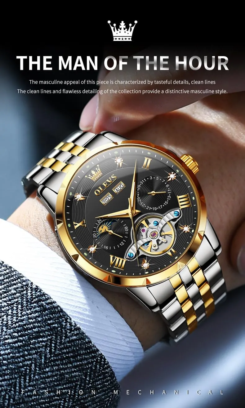 Winding Skeleton Tourbillion disgust scatter Stainless Steel Original Watches for Men OLEVS Mens Automatic Watch Luxury Dress Diamond Self 