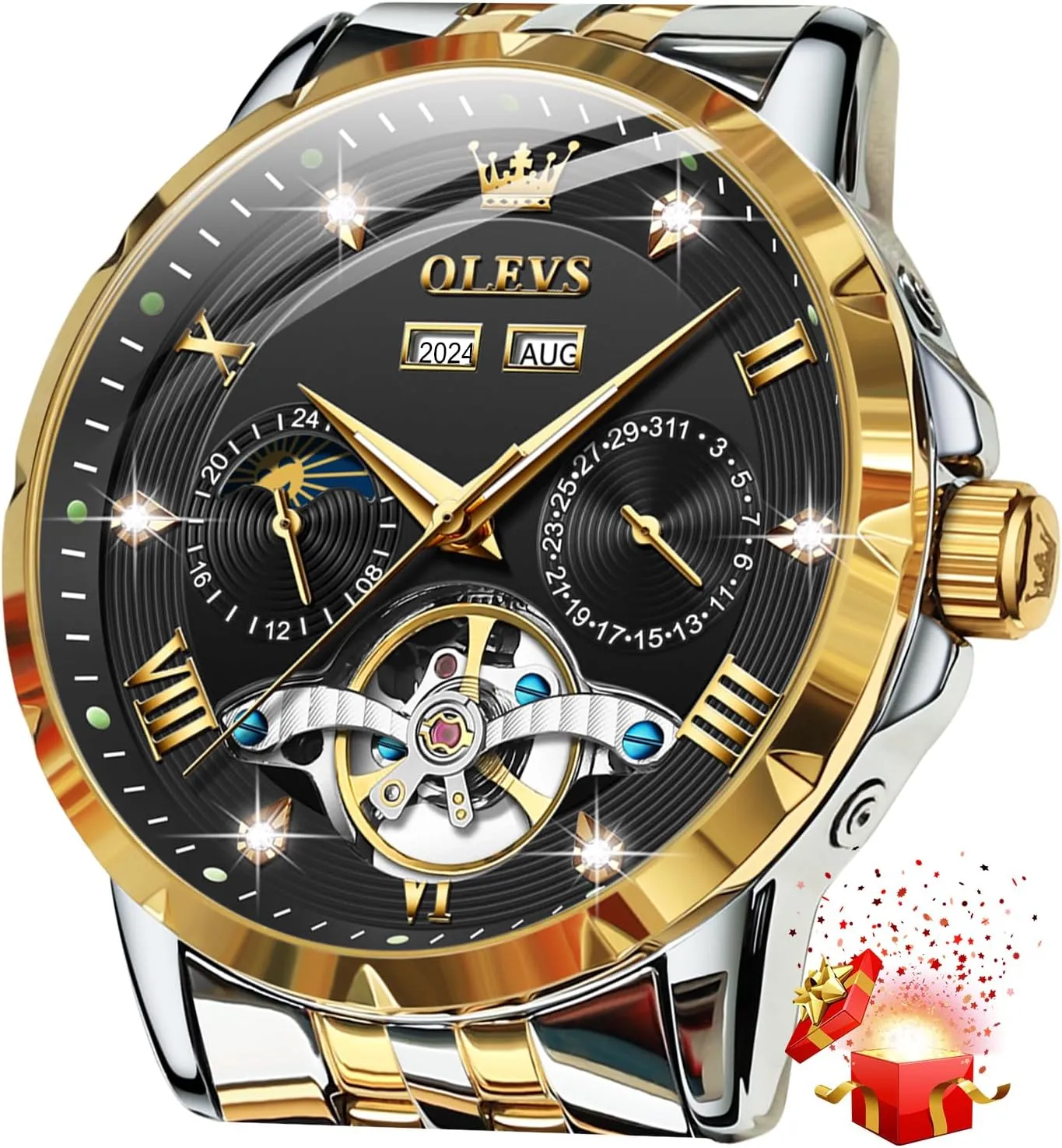 Winding Skeleton Tourbillion disgust scatter Stainless Steel Original Watches for Men OLEVS Mens Automatic Watch Luxury Dress Diamond Self 