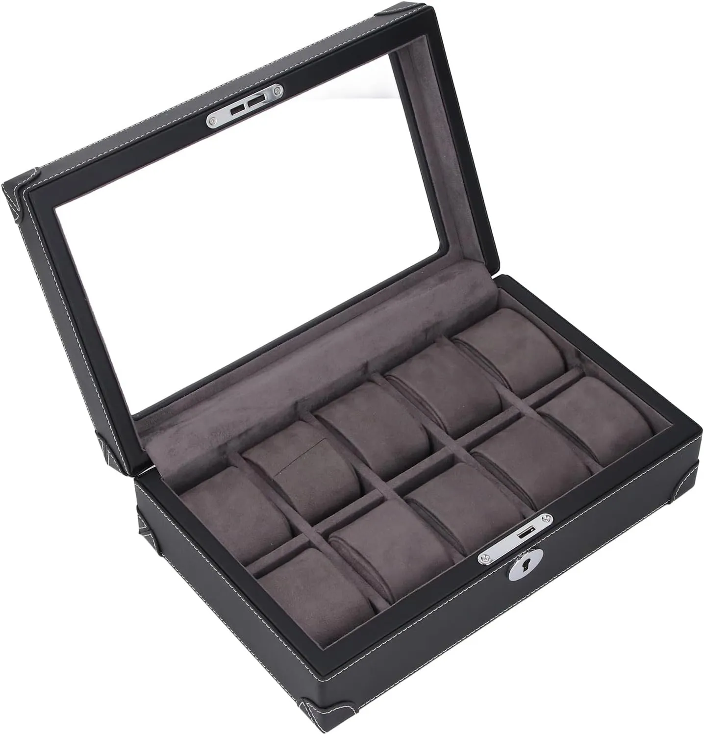 Window Design 10 Slots Watch Case (Black) avant whale Watch Holder Organizer Multifunctional Transparent Glass 