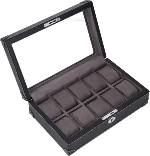 Window Design 10 Slots Watch Case (Black) avant whale Watch Holder Organizer Multifunctional Transparent Glass 