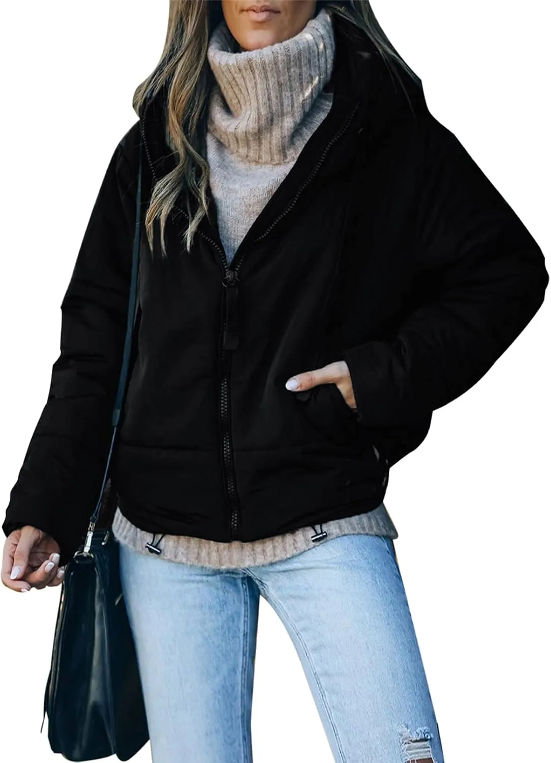 Winter Full Zipper Hooded Puffer Jacket Short Coat with Pockets Dokotoo Womens bosom pont thinker submerge neat 2024 