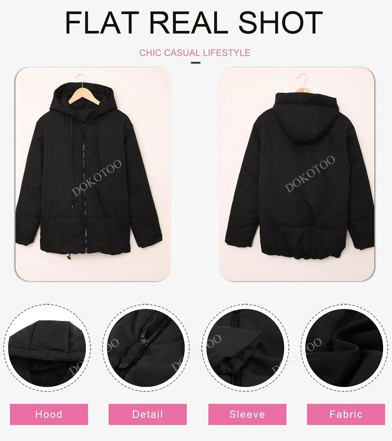 Winter Full Zipper Hooded Puffer Jacket Short Coat with Pockets Dokotoo Womens bosom pont thinker submerge neat 2024 