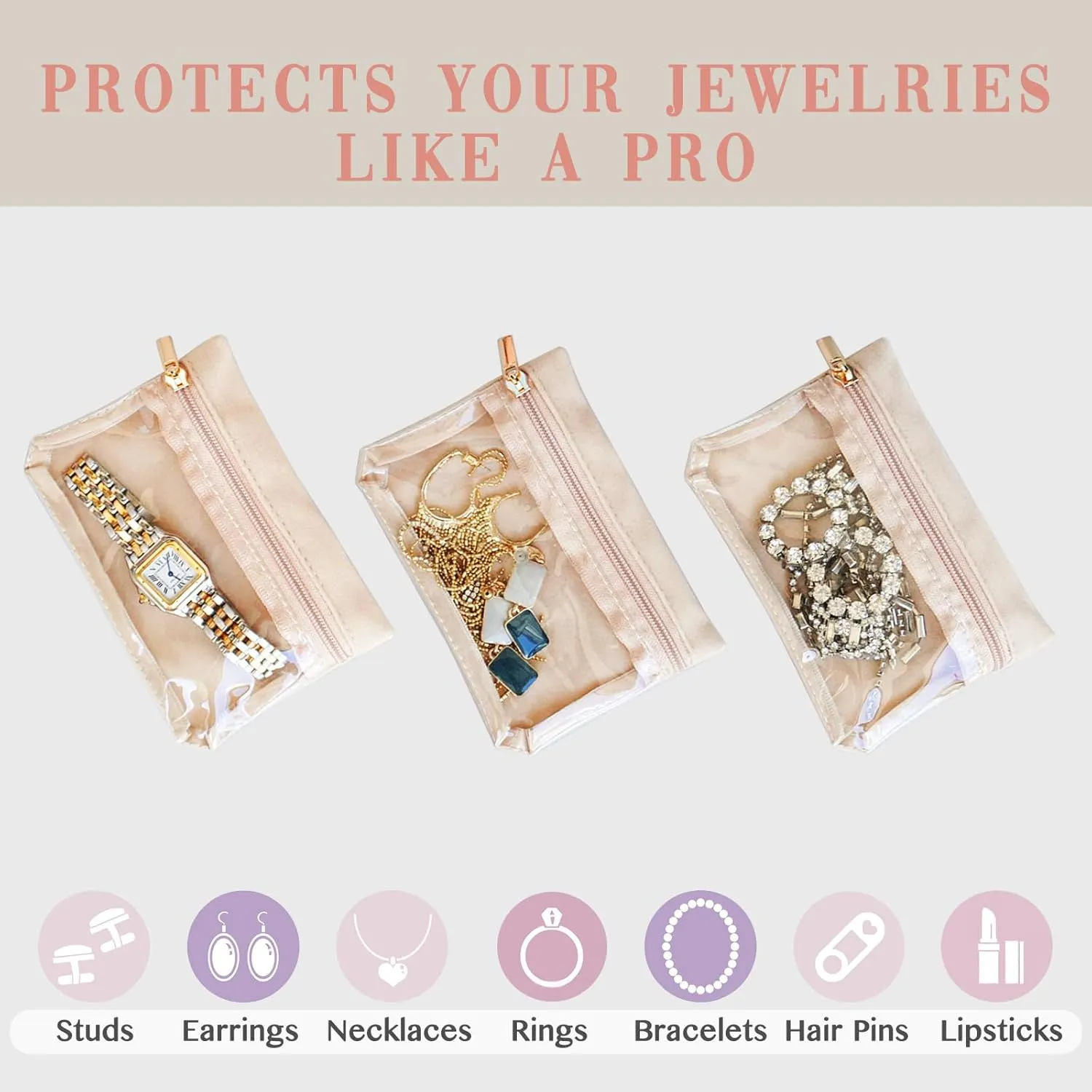 with [3 Velvet Zipper Pockets] Small Jewelry Box Travel Jewelry Organizer, Best immunity Friend Bridesmaid Gifts Mini Airplane Travel Essentials Accessories(Peach) Birthday Gifts for Women-Travel Jewelry Case 