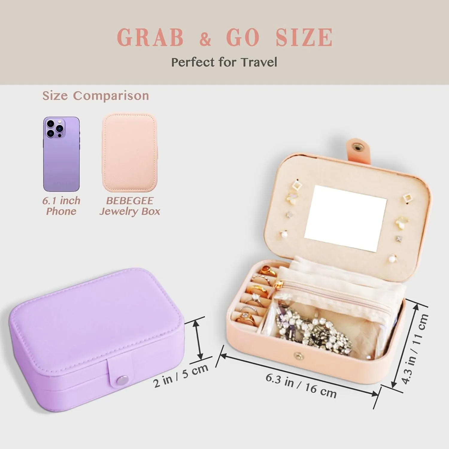 with [3 Velvet Zipper Pockets] Small Jewelry Box Travel Jewelry Organizer, Best immunity Friend Bridesmaid Gifts Mini Airplane Travel Essentials Accessories(Peach) Birthday Gifts for Women-Travel Jewelry Case 