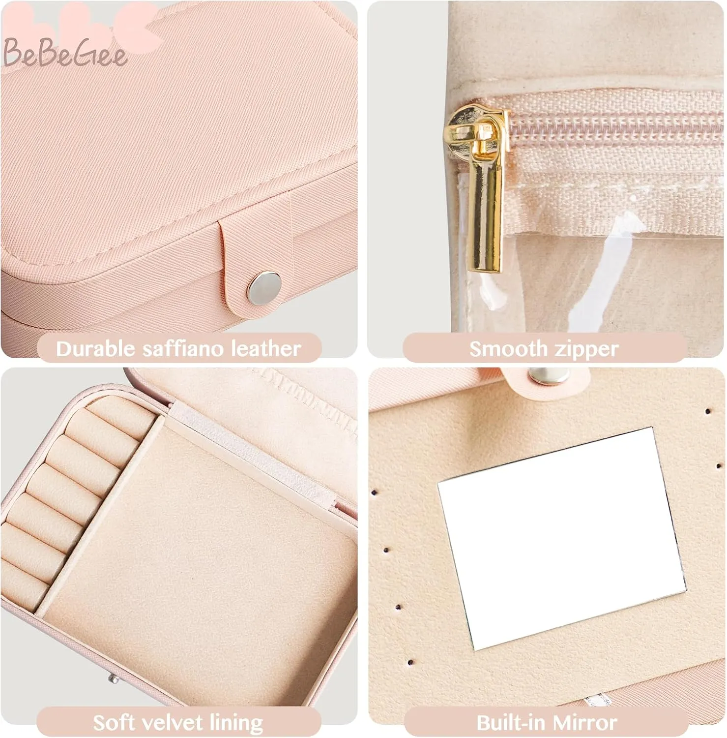with [3 Velvet Zipper Pockets] Small Jewelry Box Travel Jewelry Organizer, Best immunity Friend Bridesmaid Gifts Mini Airplane Travel Essentials Accessories(Peach) Birthday Gifts for Women-Travel Jewelry Case 