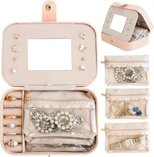 with [3 Velvet Zipper Pockets] Small Jewelry Box Travel Jewelry Organizer, Best immunity Friend Bridesmaid Gifts Mini Airplane Travel Essentials Accessories(Peach) Birthday Gifts for Women-Travel Jewelry Case 