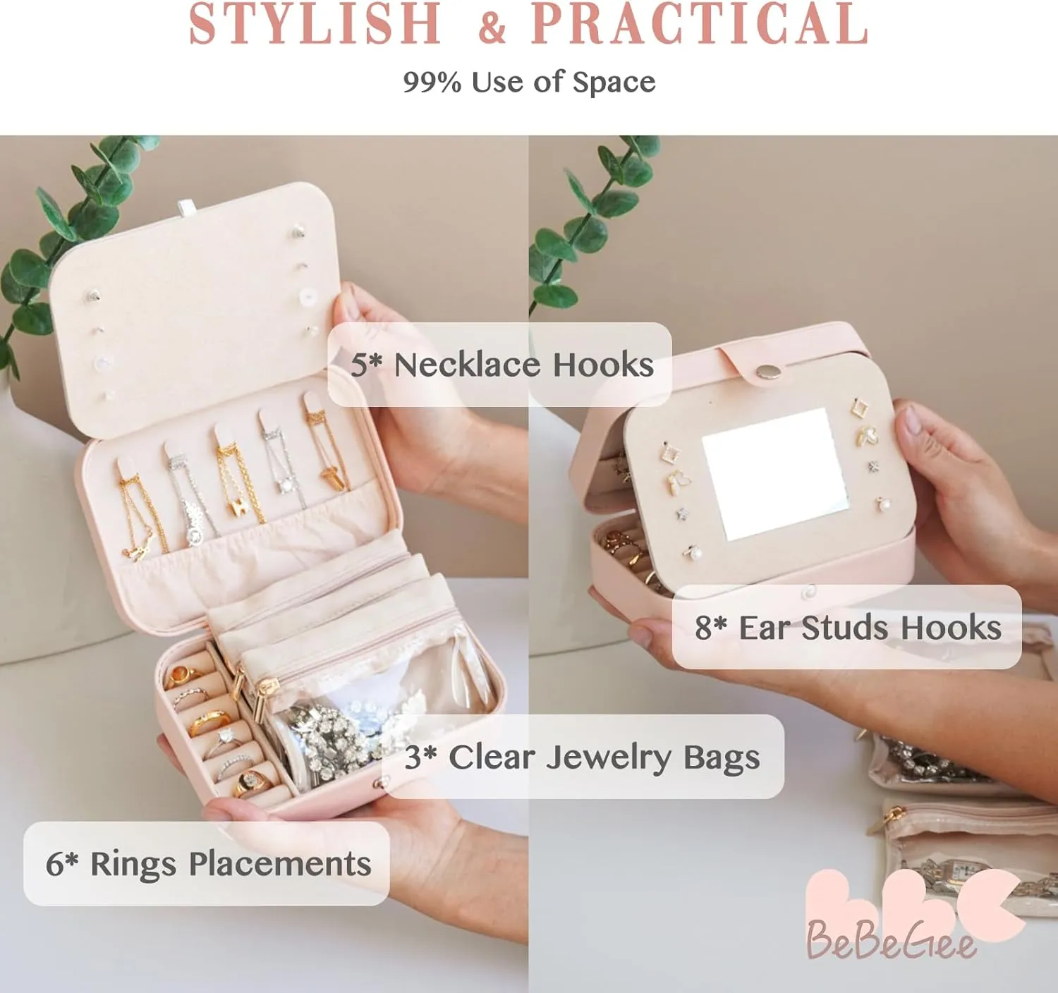 with [3 Velvet Zipper Pockets] Small Jewelry Box Travel Jewelry Organizer, Best immunity Friend Bridesmaid Gifts Mini Airplane Travel Essentials Accessories(Peach) Birthday Gifts for Women-Travel Jewelry Case 
