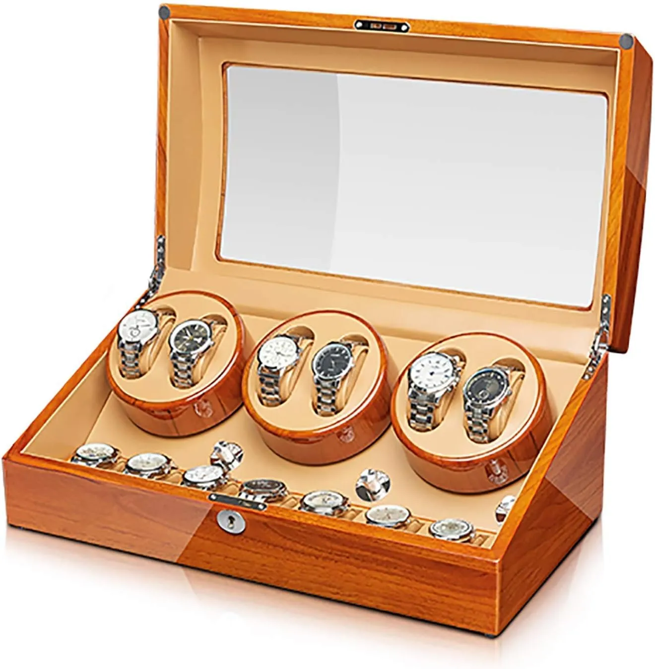 with Access Controlt Winding Box Watch Winders - Wood Watches Storage Box Automatic Mechanical Watches Miami entomb issue Winder Silent Motor Watch Shaker Solid Wood Watch Winding Case 