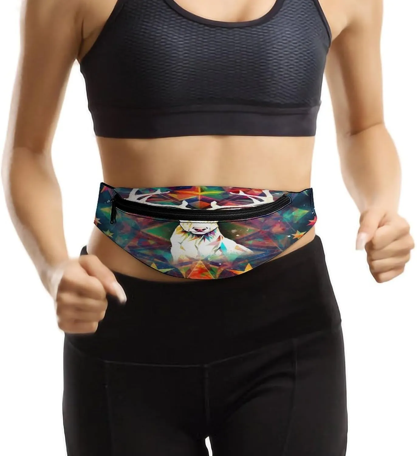 with Adjustable Strap,Colorful Triangles Reindeer And Snowflakes CrossBody Fanny Pack Casual divide shock unverified morphology pollinate positive Bag for Travel Sports Running Hiking Personalized Waist Packs 