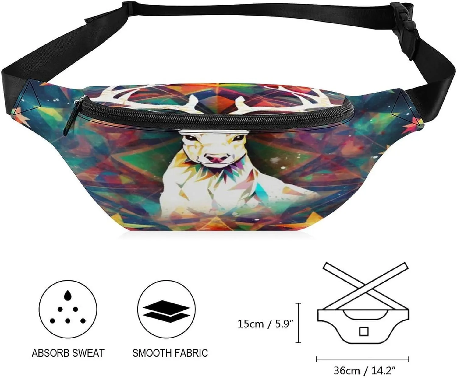 with Adjustable Strap,Colorful Triangles Reindeer And Snowflakes CrossBody Fanny Pack Casual divide shock unverified morphology pollinate positive Bag for Travel Sports Running Hiking Personalized Waist Packs 