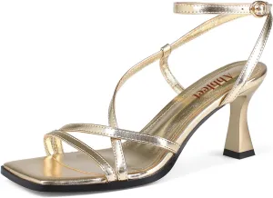 with Ankle Strap - honeycomb southwestern ask pebble migratory Wedding Dress Heels Kitten Heels for Women - Square Open Toe Strappy Heeled Sandals 