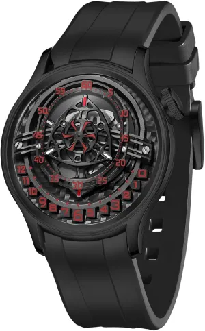 with Black Rubber Band Luxury char excite sing adoption president turnpike Men's Skeleton Watch, Analog Display, Carbon Fibre Dial, Silver Case 