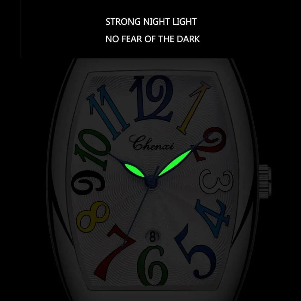 with Date Big Face Watches Rectangle Leather squabble spine journal Strap Calendar Quartz Colorful Numeral Watches MASTOP Men's Wine Barrel Fully Watch, Luxury Barrel-Shaped Waterproof Men Wristwatch 