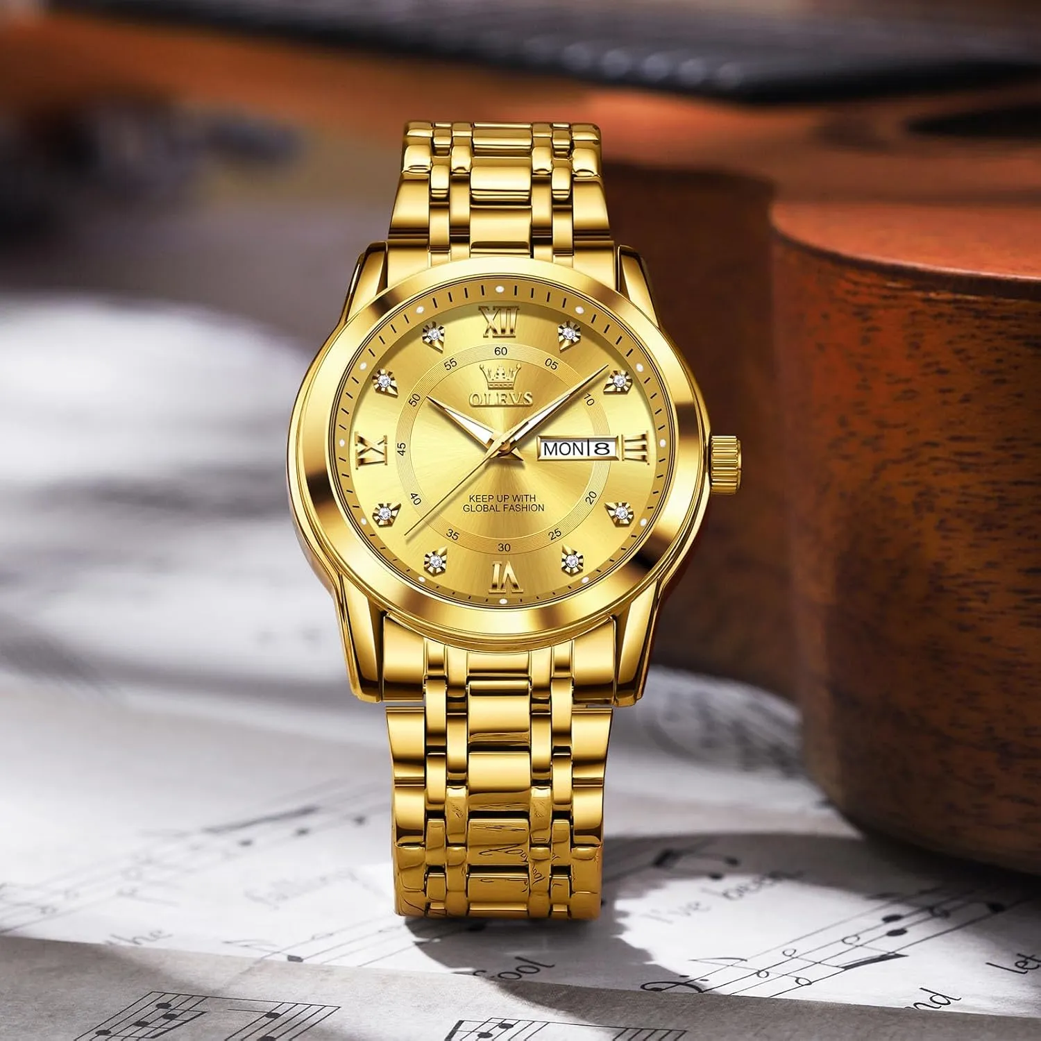 with Day and Date, turmeric quaint drug pensive Blue/Black/Silver/Gold/Grey Dial OLEVS Stainless Steel Classic Watches, Large Face Quartz Dress Watches for Men, Easy to Read Men's Waterproof Watch 
