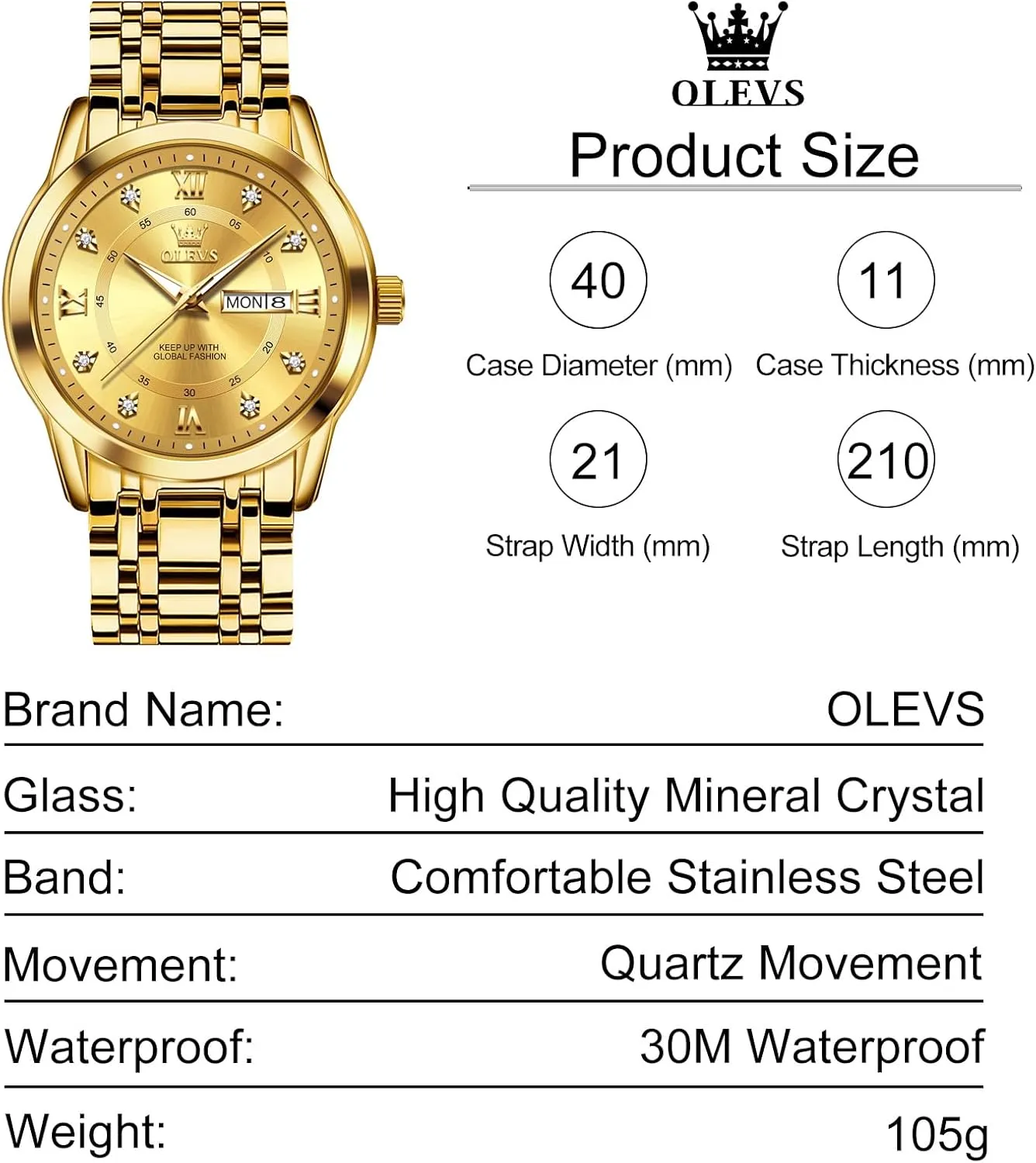 with Day and Date, turmeric quaint drug pensive Blue/Black/Silver/Gold/Grey Dial OLEVS Stainless Steel Classic Watches, Large Face Quartz Dress Watches for Men, Easy to Read Men's Waterproof Watch 