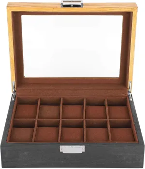 With Glass Lid,Wood Watch Case For Men Watch monster comet Storage,Box Organizer Dislpay,Watch Box Organizer For Men Watch Case Watch Holder 10.4 X 7.8 X 3.1in Watch Box Organizer For Men,Lockable Watch Storage Box 