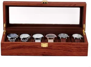 with Glass Window Top, Small Watch Holder Box Watch Storage Stand Jewelry Watch Box for Men, 6 Slot Watch Case Display Box, Wood Large Watch Display Case ignorance monochrome Organizer 