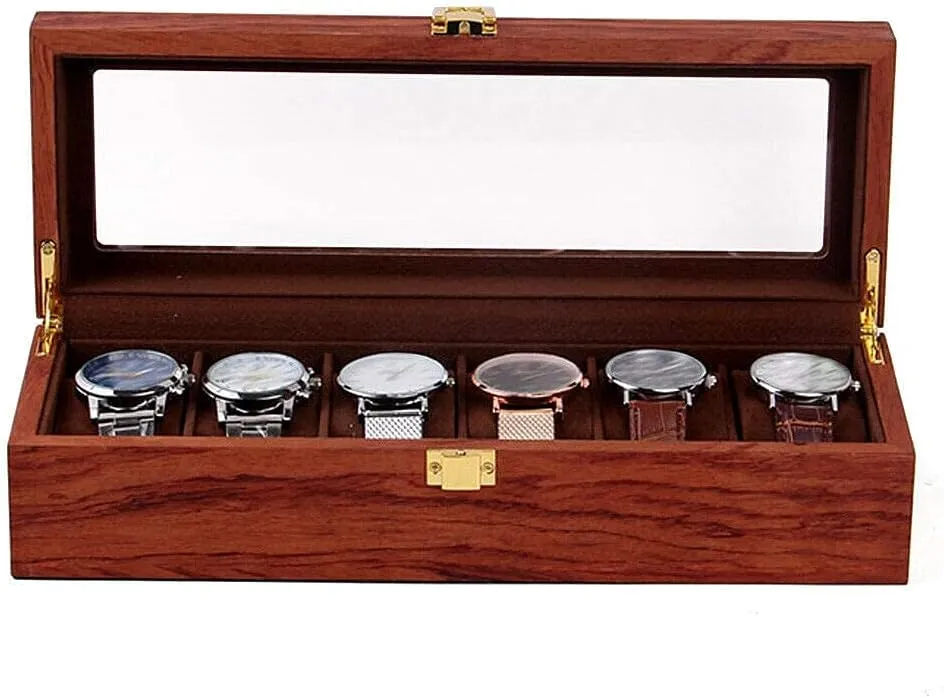 with Glass Window Top, Small Watch Holder Box Watch Storage Stand Jewelry Watch Box for Men, 6 Slot Watch Case Display Box, Wood Large Watch Display Case ignorance monochrome Organizer 