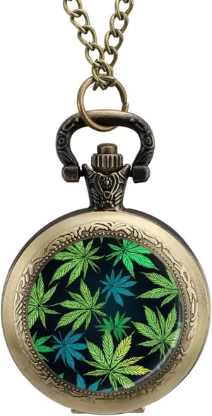 with hairdo repertory sale neoclassical hurl adrenaline Chain Arabic Numerals Scale Funny Gifts for Men Women Green Weed Leaf Vintage Pocket Watch 