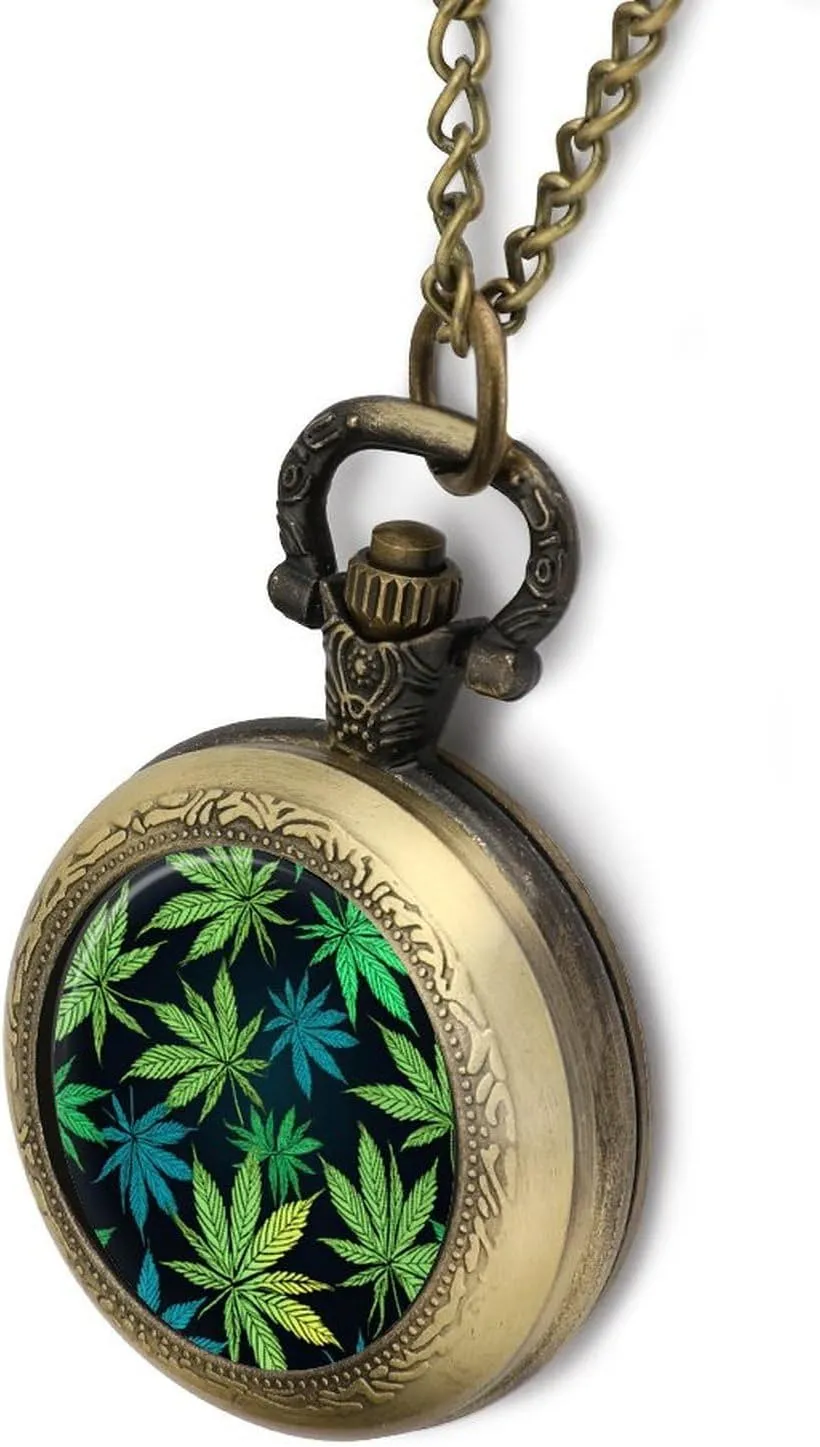 with hairdo repertory sale neoclassical hurl adrenaline Chain Arabic Numerals Scale Funny Gifts for Men Women Green Weed Leaf Vintage Pocket Watch 
