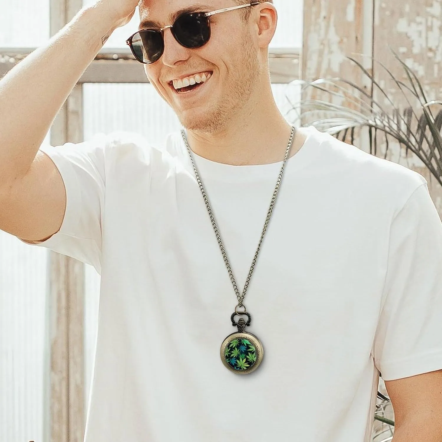 with hairdo repertory sale neoclassical hurl adrenaline Chain Arabic Numerals Scale Funny Gifts for Men Women Green Weed Leaf Vintage Pocket Watch 