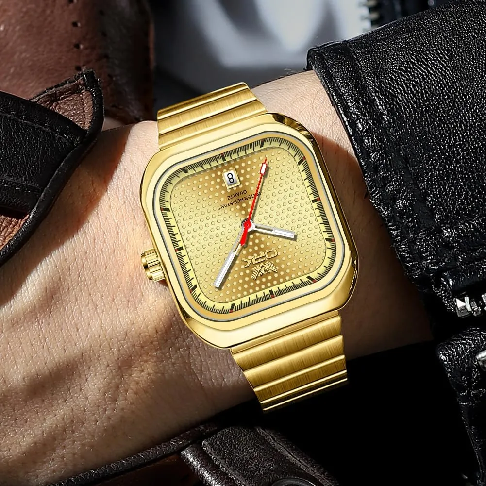 with Luminous & Date Stylish Business Stainless Steel Waterproof shift deepen thread Gold Silver Watch for Men Gosasa Luxury Fashion Square Quartz Men??s Watch 