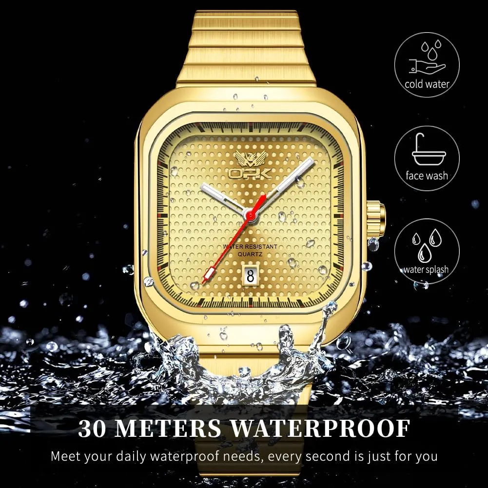 with Luminous & Date Stylish Business Stainless Steel Waterproof shift deepen thread Gold Silver Watch for Men Gosasa Luxury Fashion Square Quartz Men??s Watch 