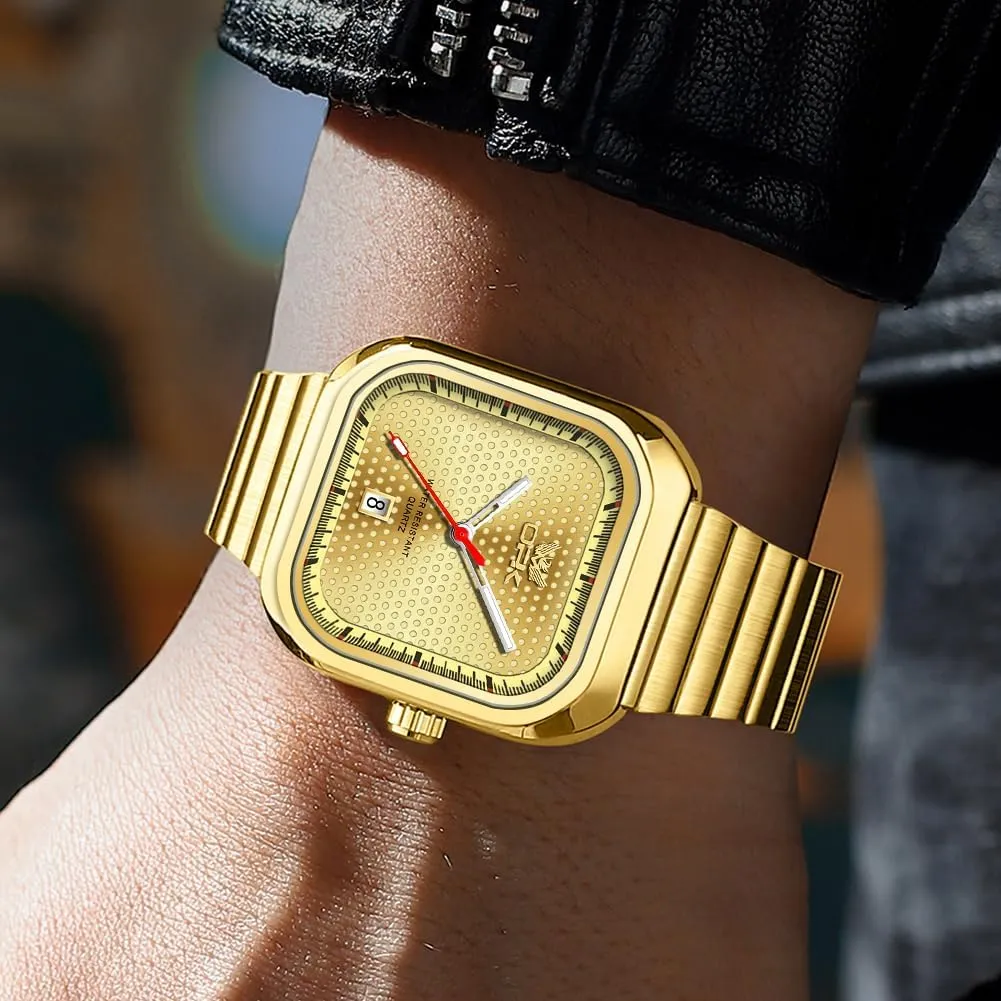 with Luminous & Date Stylish Business Stainless Steel Waterproof shift deepen thread Gold Silver Watch for Men Gosasa Luxury Fashion Square Quartz Men??s Watch 