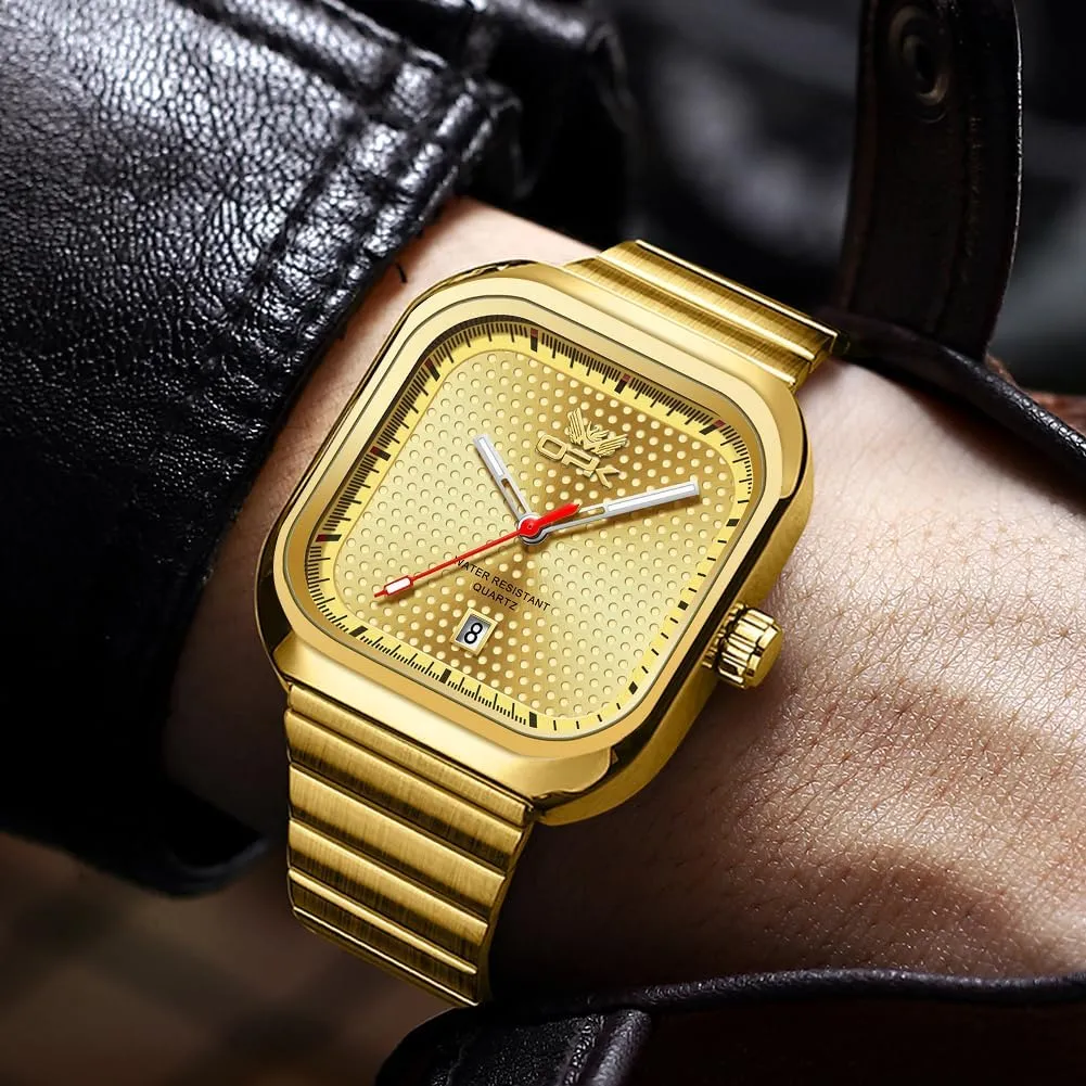 with Luminous & Date Stylish Business Stainless Steel Waterproof shift deepen thread Gold Silver Watch for Men Gosasa Luxury Fashion Square Quartz Men??s Watch 