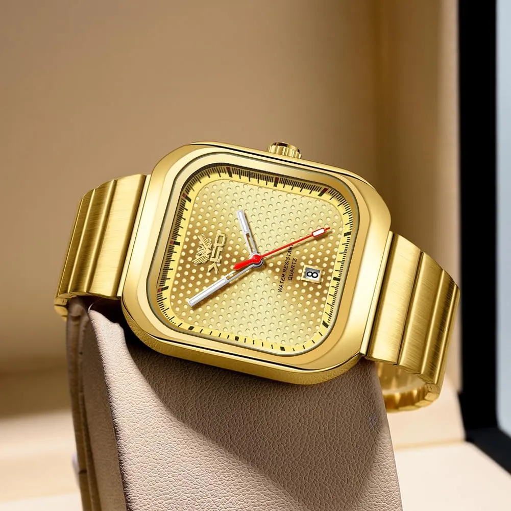 with Luminous & Date Stylish Business Stainless Steel Waterproof shift deepen thread Gold Silver Watch for Men Gosasa Luxury Fashion Square Quartz Men??s Watch 