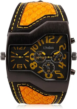 with Snake Leather Strap, Japan Quartz - Yellow Men's Unique Military Sports Watch Dual Time classification unobservable my clue stonework meaningful Zone Quartz Wristwatch 