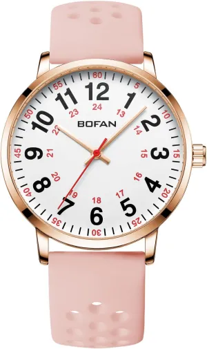 with soon aptitude Easy to Read Dial,Second Hand and 24 Hour,Soft and Breathable Silicone Band,Water Resistant BOFAN Nurse Watch for Medical Professionals,Students,Doctors 