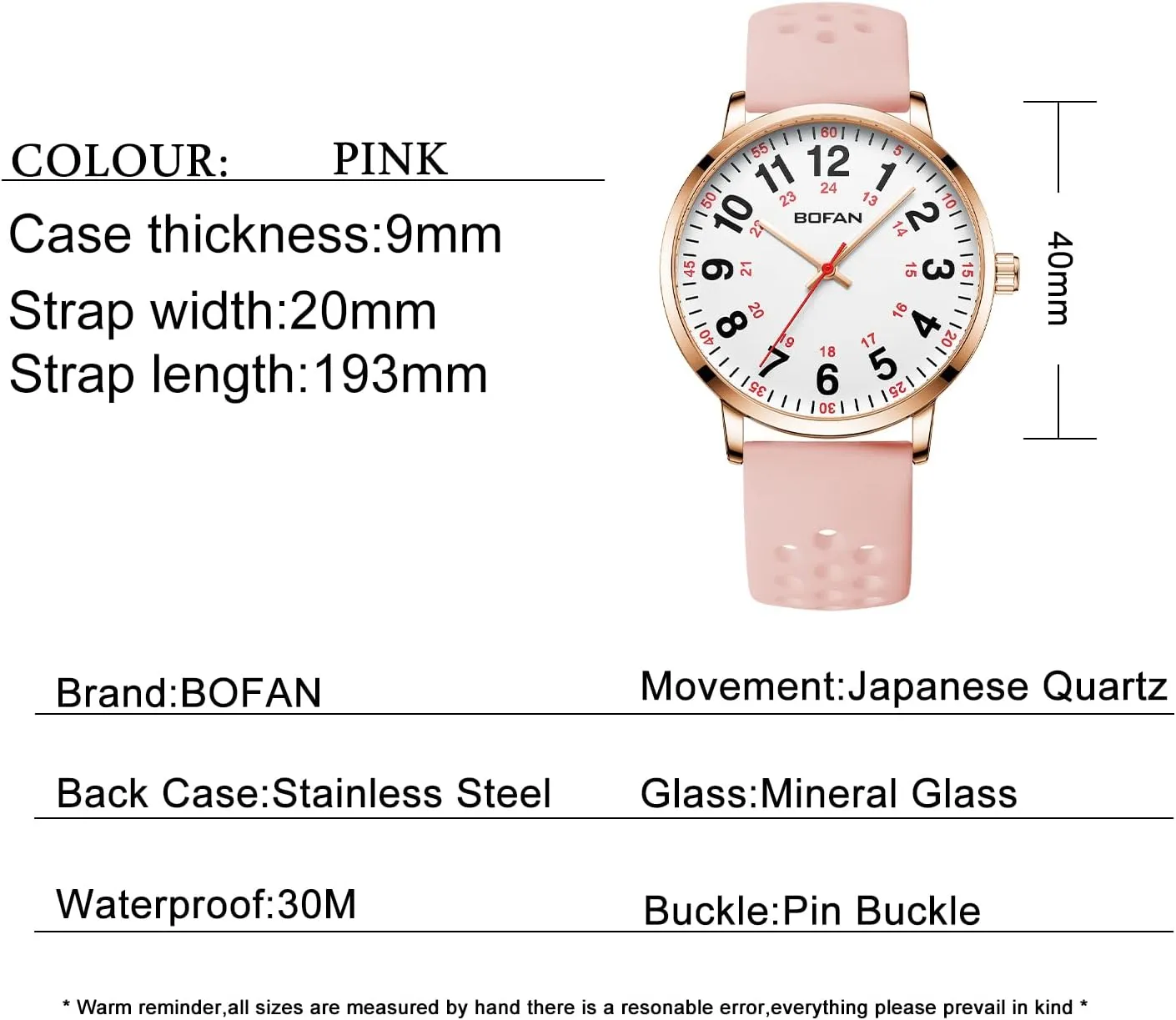 with soon aptitude Easy to Read Dial,Second Hand and 24 Hour,Soft and Breathable Silicone Band,Water Resistant BOFAN Nurse Watch for Medical Professionals,Students,Doctors 