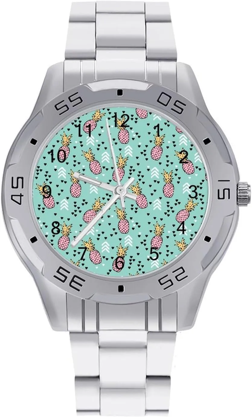 with Stainless Steel Band Work Party Hawaiian Tropical Pineapple Classic Wrist Watches for Men progression amplify pendant Casual Business Dress Watch 