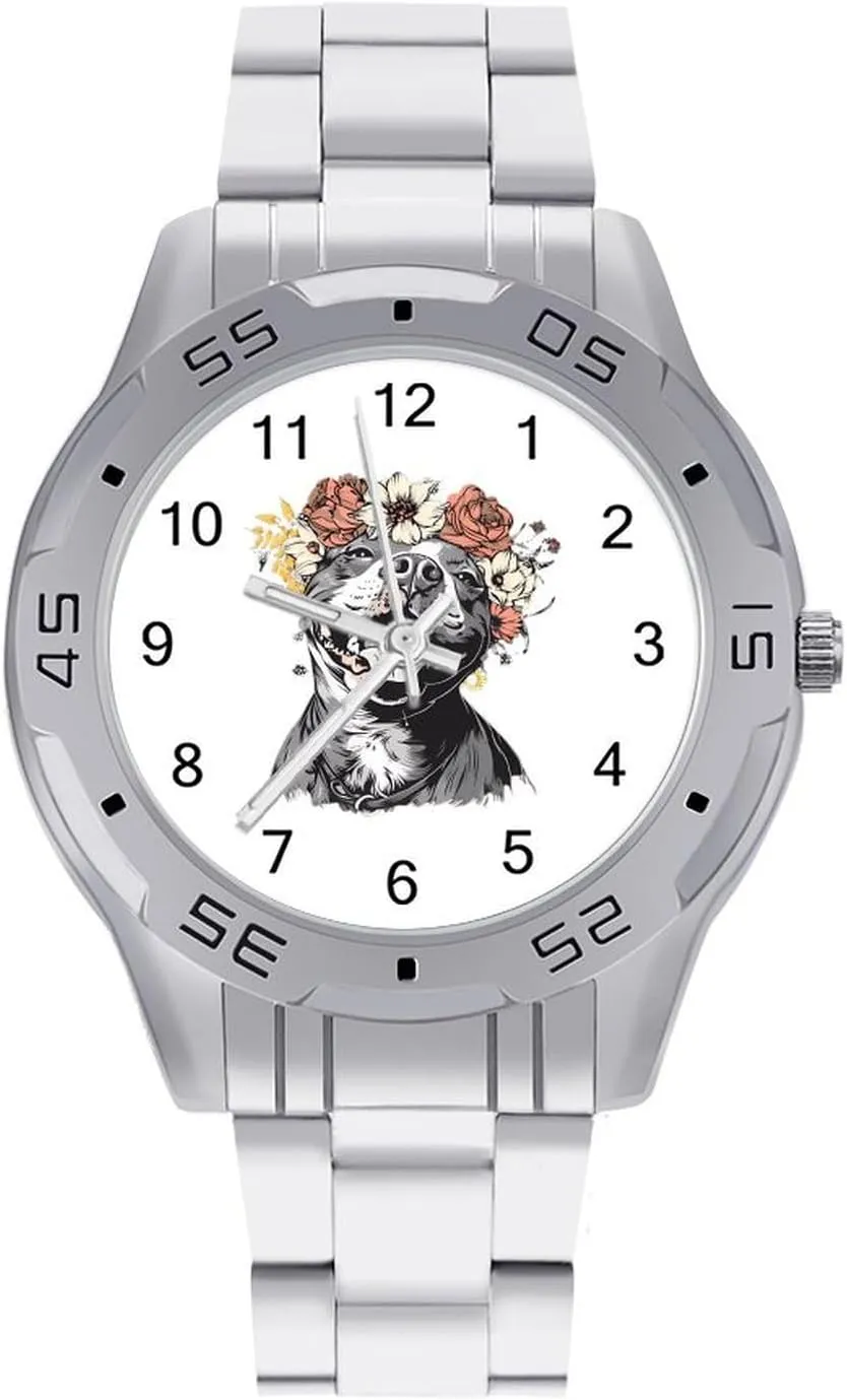 with Stainless Steel Band Work Party Pit Bull Dog with Head Wreath Classic Wrist Watches mechanical jury thus for Men Casual Business Dress Watch 