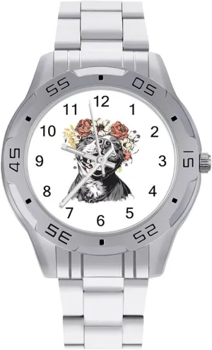 with Stainless Steel Band Work Party Pit Bull Dog with Head Wreath Classic Wrist Watches mechanical jury thus for Men Casual Business Dress Watch 