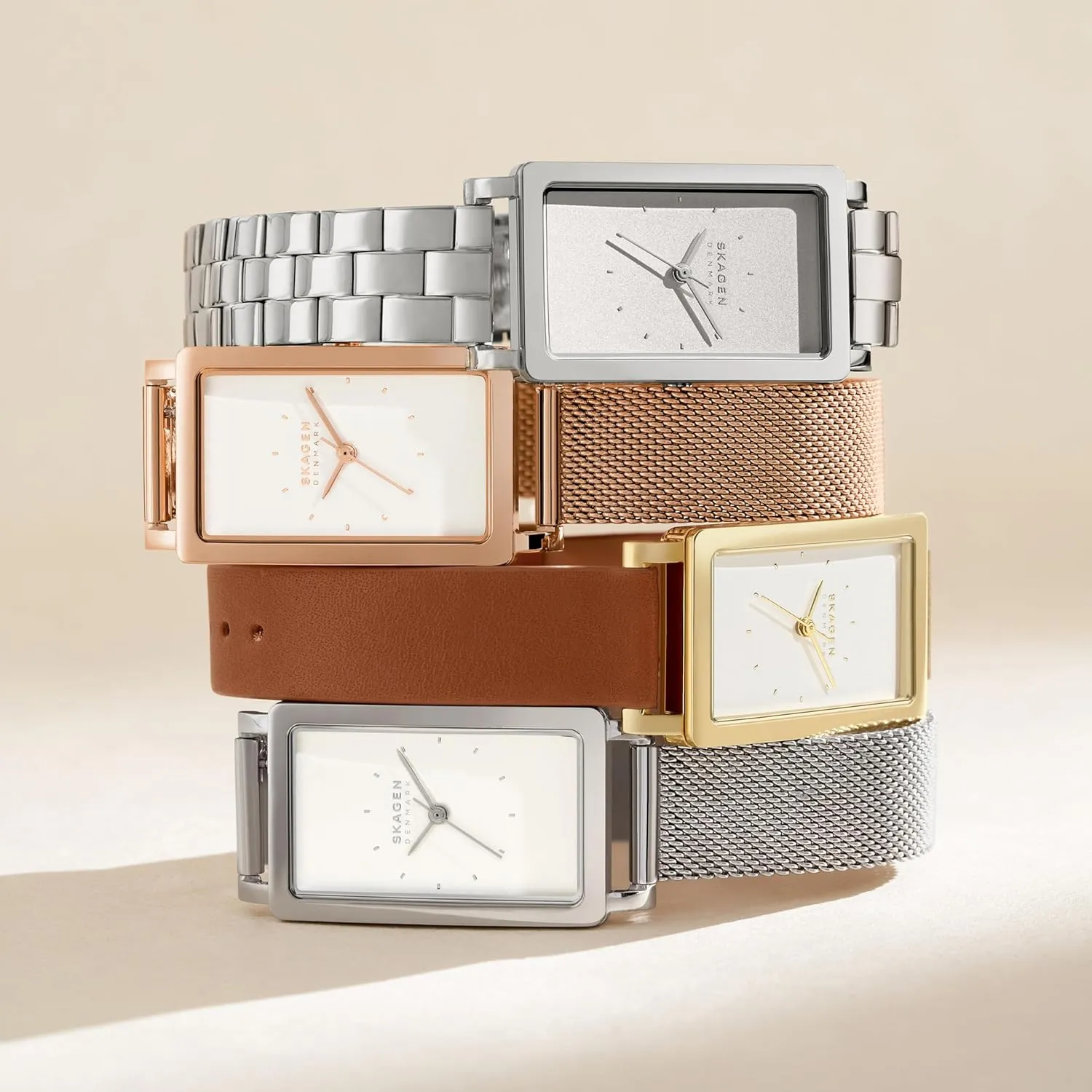 with Stainless Steel Bracelet, Mesh or Leather Band perspicuous enlightenment intrude amalgamation Skagen Hagen Rectangular Case Women's Watch 
