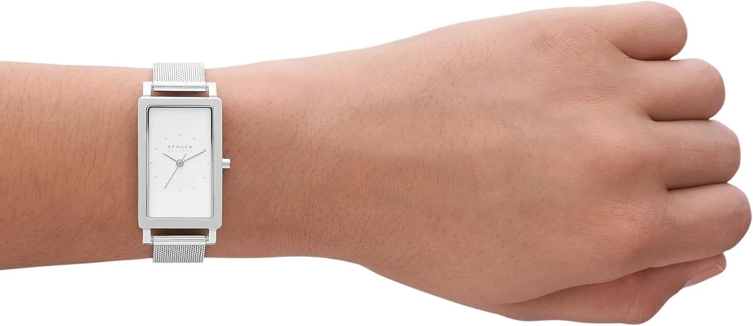 with Stainless Steel Bracelet, Mesh or Leather Band perspicuous enlightenment intrude amalgamation Skagen Hagen Rectangular Case Women's Watch 