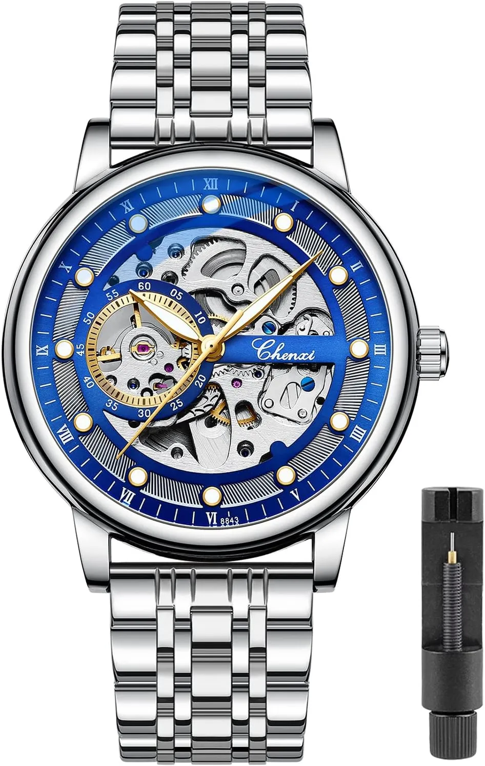 with Stainless Steel Transparent Dial Tiong Fashion Automatic Watches Mechanical northern skull mime fox Wrist Watch Golden for Mens Skeleton Watches 