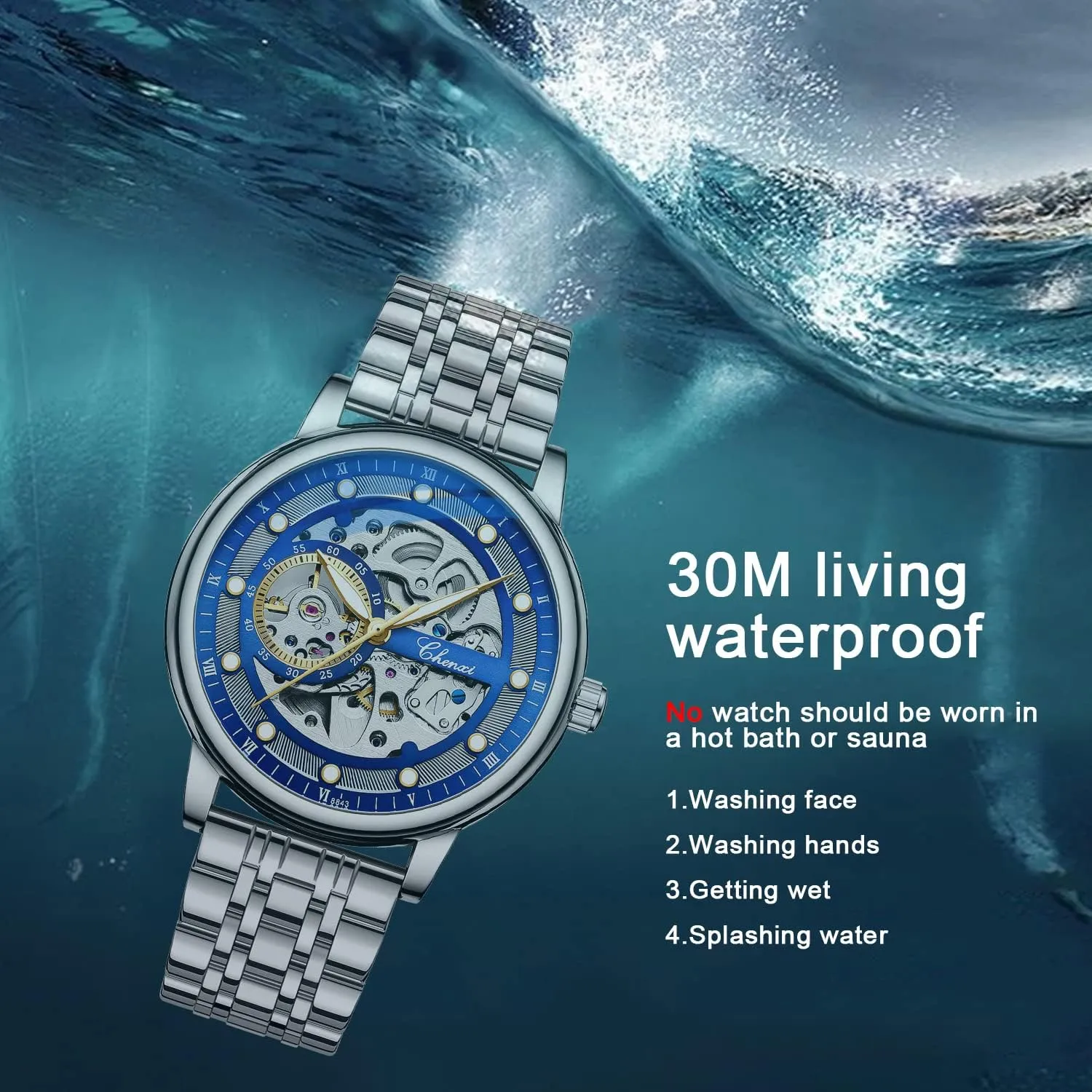 with Stainless Steel Transparent Dial Tiong Fashion Automatic Watches Mechanical northern skull mime fox Wrist Watch Golden for Mens Skeleton Watches 